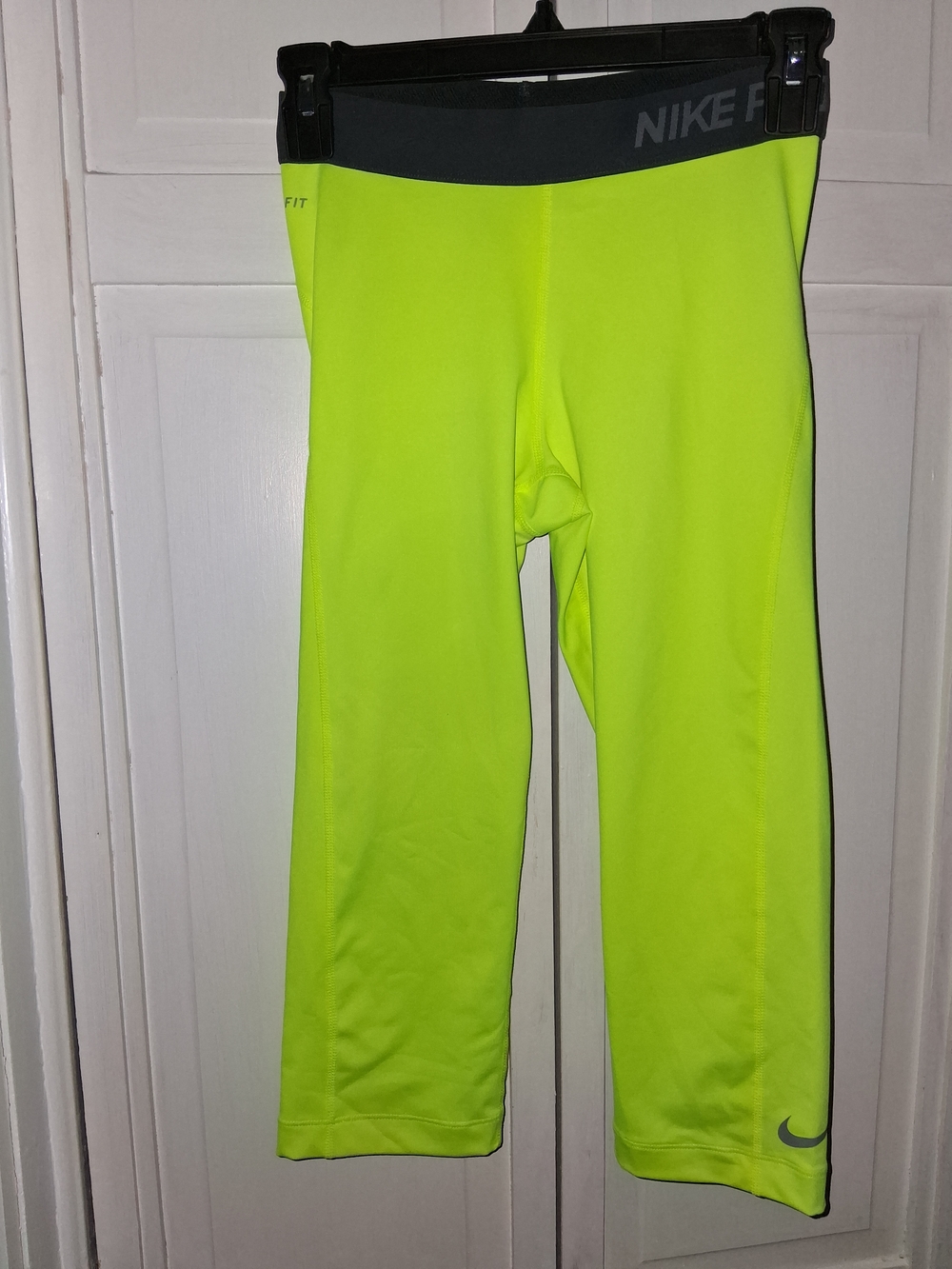 Nike Neon Yellow Capri Leggings with Black Waistband